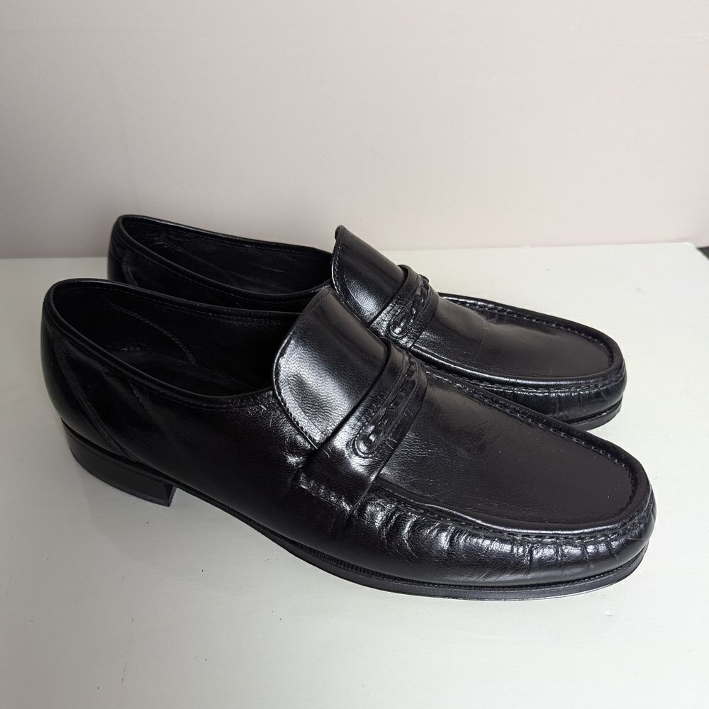 Men's Florsheim Como Flat Strap Loafers, Black Leather, Size 11